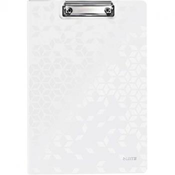 Carpeta Portapapeles Leitz WOW A4 con Cubierta, Blanca, Resistente al Agua y Suciedad