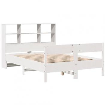 Cama con estantería sin colchón Blanco 135x190 cm Madera Maciza de Pino