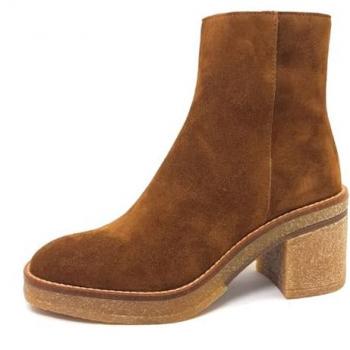 Botines de mujer Alpe de piel baby silk color cuero con suela antideslizante y cierre de cremallera, talla 37