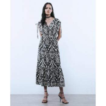 Sfera - Vestido paneles print con diseño de paneles, estampado gráfico, manga corta, escote redondo y corte ajustado
