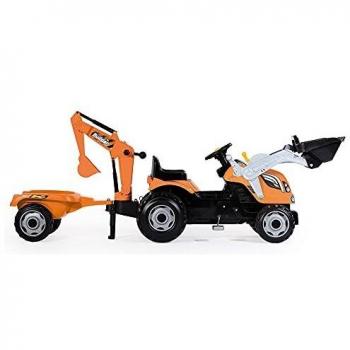 Smoby 710110 Builder Max Tractor a pedales con pala, excavadora y remolque, Negro/Gris/Naranja