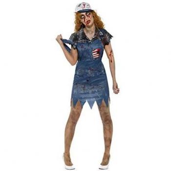 Smiffy'S 46853L Disfraz De Mujer, Zombi Hillbilly Con Peto Costillas De Látex Pegadas, Azul, L - Eu Tamaño 44-46
