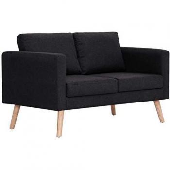 vidaXL Sofá de Tela 2 Plazas Negro Asiento Taburete Sillón Silla Taburete Banco Banquillo Mueble Mobiliario Salón Comedor Cocina Hogar
