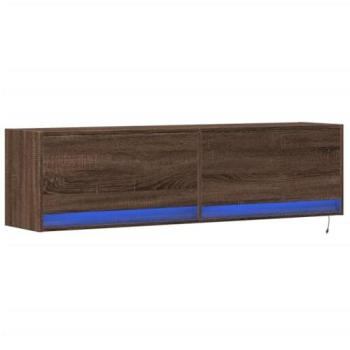 Mueble TV Multimedia con Estante de Pared, 2 Cajones y Luces LED RGB, Roble Marrón - 140 x 31 x 38 cm