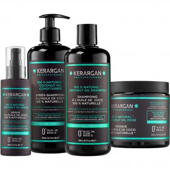 Kerargan - Kit Champú, Acondicionador, Mascarilla y Serum con Aceite de Coco y Argán - Para cabello seco - Sin sulfato, parabenos, siliconas - 1600 ml