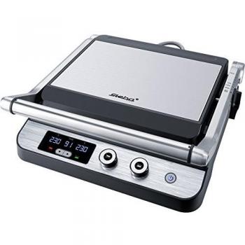 Grill de Contacto Eléctrico Steba FG 120 - 1800 W, Superficie Antiadherente 2 x 27 x 24 cm, Inox y Negro