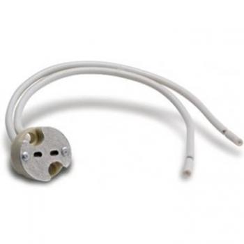 FAMATEL – Portalámparas cerámica halógeno | GU-5,3/6,35, | 8A | 24V | Con cable de silicona de 15 cm