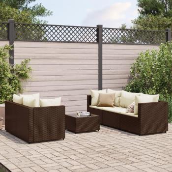 Set de Muebles de Jardín 6 Piezas con Cojines en Ratán Sintético Marrón vidaXL