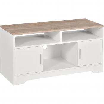 HOMCOM Mesa para TV de Salón con Armarios y Estantes, Administración de Cables, 105x40x52 cm, Blanco