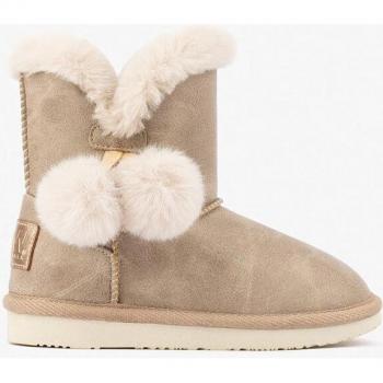Botas-botines marca B&W para niña en color beige, estilo australiano, con pompones decorativos, sin cierres y forro de pelo sintético para invierno
