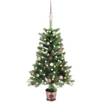 Árbol de Navidad Artificial con LED y Bolas 90 cm Decoración Color Rosa, Dorado, Blanco y más