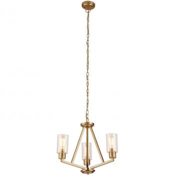 Lámpara Colgante Deryn de 3 Luces en Latón Natural con Difusores de Vidrio Transparente
