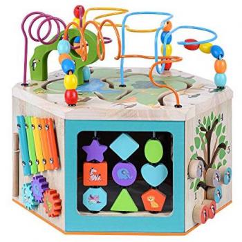 Teamson Kids Preschool Play Lab 7-in-1 Large Wooden Activity Station, Natural