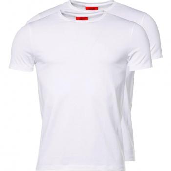 Pack 2 Camisetas HUGO para Hombre Round Blanco M, Casual, Algodón Sostenible, Manga Corta