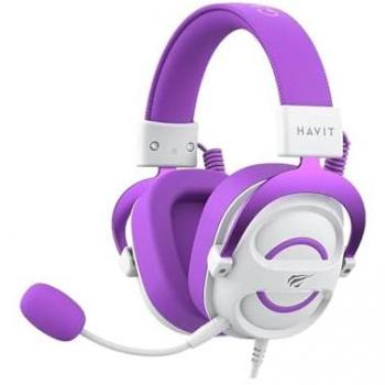Auriculares Gaming Havit H2002E - Cableados, Color Blanco y Morado, Con Microfono Boom