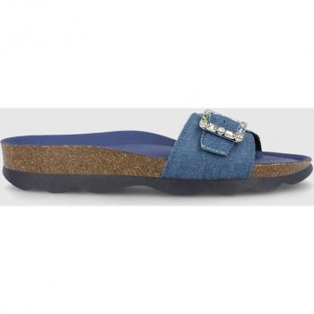 Sandalias planas de mujer en tejido efecto denim con hebilla en pedrería - Lodi