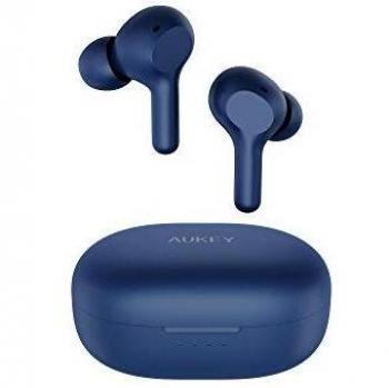 AUKEY Auriculares Inalámbricos Bluetooth 5 Graves Mejorados, Carga Rápida USB-C, Deportivos IPX5 Impermeable, Micrófono Incorporado, Control Táctil, Reproducción de 25 Horas