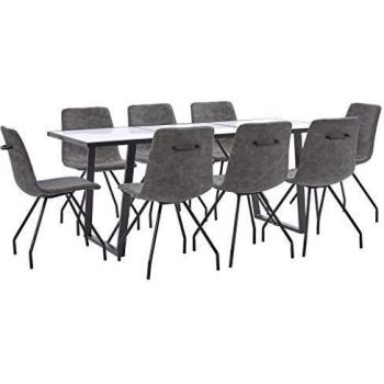 vidaXL Juego de Comedor 9 Piezas de Cuero Sintético Mobiliario Interior Casa Hogar Robusto Duradero Resistente Funcional Práctico Útil Marrón Oscuro