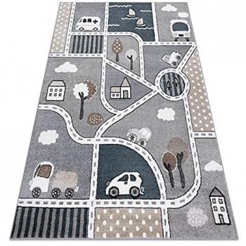 Alfombra Divertida Strade para Niños, Diseño Callejero en Gris 180x270 cm