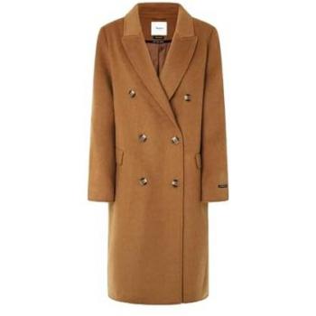 Abrigo largo de mujer Pepe Jeans Beth, marrón con cierre de doble botonadura, talla S
