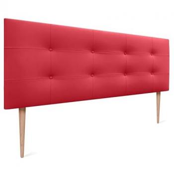 Cabecero Acolchado Capitonné 8cm Grosor Tela y Polipiel Rojo 150x115cm con Patas