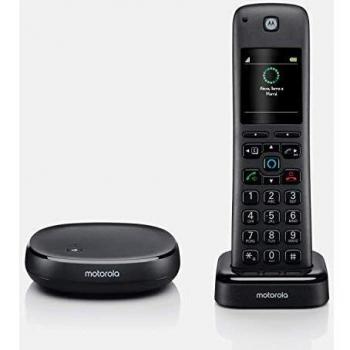 Teléfono Cordless Motorola con Alexa AXH01 - Inalámbrico, Doble Sim, Altavoz Integrado