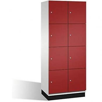 Armario de Compartimentos Bajo Llave C+P Cambio con 4 Compartimentos, Puertas de Acero, Color Gris Claro/Rojo Rubí, Dimensiones B 800 mm