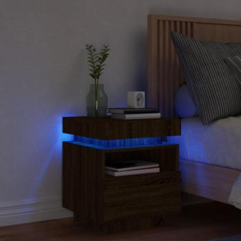 Mesita de noche con luz LED Roble marrón 40x39x48,5 cm