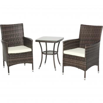 Outsunny Conjunto de Muebles Ratán para Jardín con Mesa, 2 Sillones y Cojines en Marrón