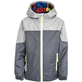 Trespass - Chaqueta impermeable para niños con capucha extraíble, Rompe alzapaños., Unisex niños, color gris oscuro, tamaño talla 2/3
