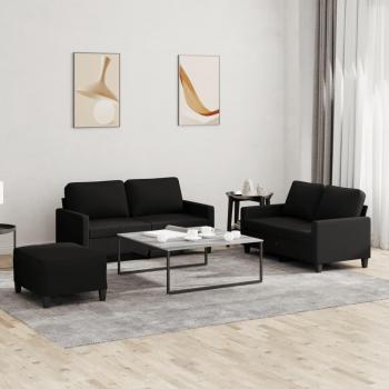 vidaXL 3-Piece Black Fabric Sofa Set with Cushions