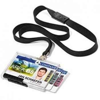 Soporte de tarjetas PUSHBOX Trio con lanyard negro - Pack de 10 (para 3 tarjetas)