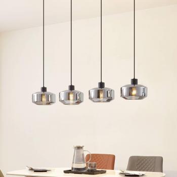 Lámpara colgante Hildur de 4 luces, 115 cm, gris ahumado, cristal