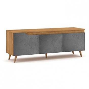 Mueble TV 3 puertas 140 cm estratificado beige y gris con diseño moderno