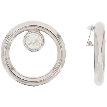 Alessandra Rich - OS Silver Maxi Crystal Hoop Clip-On Earrings in Gray