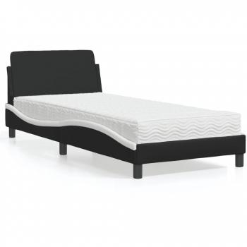 Cama con colchón de cuero sintético blanco y negro 90x190 cm
