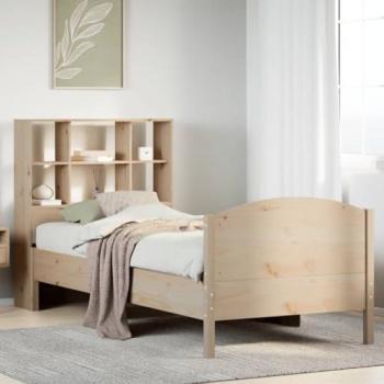 Cama con estantería sin colchón 75x190 cm Madera Maciza de Pino
