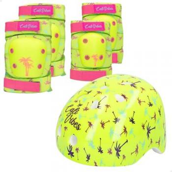 CB Riders Set de Protecciones para Niños y Niñas - Casco Infantil Regulable con Cierre de Clic, Rodilleras y Coderas Ajustables con Cinta de Velcro, Color Amarillo Fosforito, 5