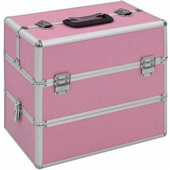 SengentoStyle Make-up koffer 37x24x35 cm aluminium roze