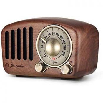 Radio portátil Vintage, Altavoz Bluetooth Retro, Radio FM de Nogal de Madera con Radio Mini de Estilo clásico, Bluetooth 4.2, Tarjeta AUX TF y Reproductor de MP3