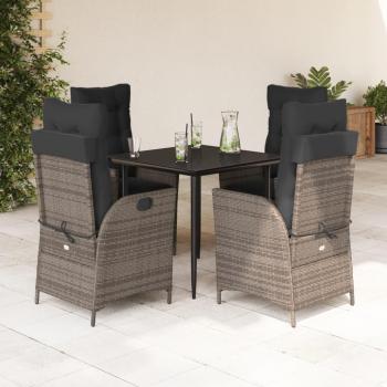 Set comedor de jardín 5 piezas con cojines ratán sintético gris