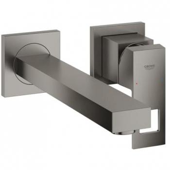 Grifería para lavabo Eurocube de Grohe, 2 orificios, tamaño M, grafito duro cepillado, saliente 231 mm