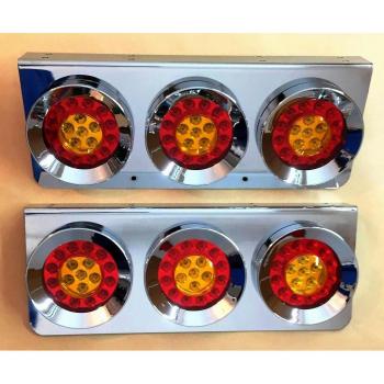 2 juegos con 3 luces LED redondas de acero inoxidable cromadas, lámparas de 24 V