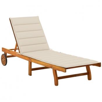 Tumbona de jardín con cojín de madera maciza de acacia, color antracita, gris y crema, ideal para jardín, playa, piscina y terraza