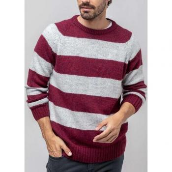 Jersey de hombre en burdeos de rayas con cuello redondo
