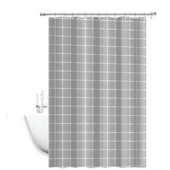 Cortina de Baño Impermeable de Tejido PVC con 12 Ganchos Plásticos Cuadrados 180x200cm
