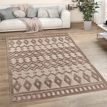 Alfombra Outdoor Rectangular 60x100 cm, Diseño Escandinavo Beige, Efecto Alto-Bajo, Resistente a la Intemperie