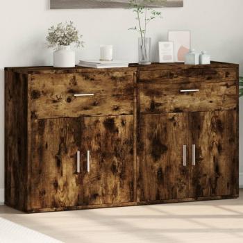 Aparador de madera de ingeniería multicapa de roble ahumado 2 piezas 60x31x70 cm Marrón