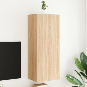Mueble para TV de pared Sonoma de madera multicapa con acabado en roble, dimensiones 40,5x30x102 cm
