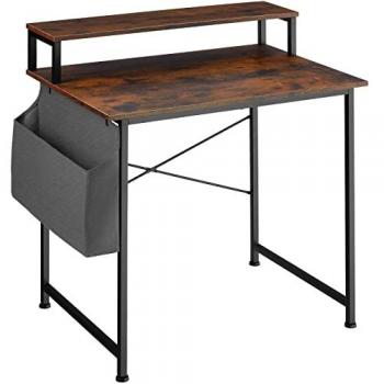 Mesa de escritorio Tectake con estante y bolsa de tela adicional, funcional de estilo industrial, tableros estables de aglomerado efecto madera con recubrimiento protector de melamina, dimensiones 80 cm